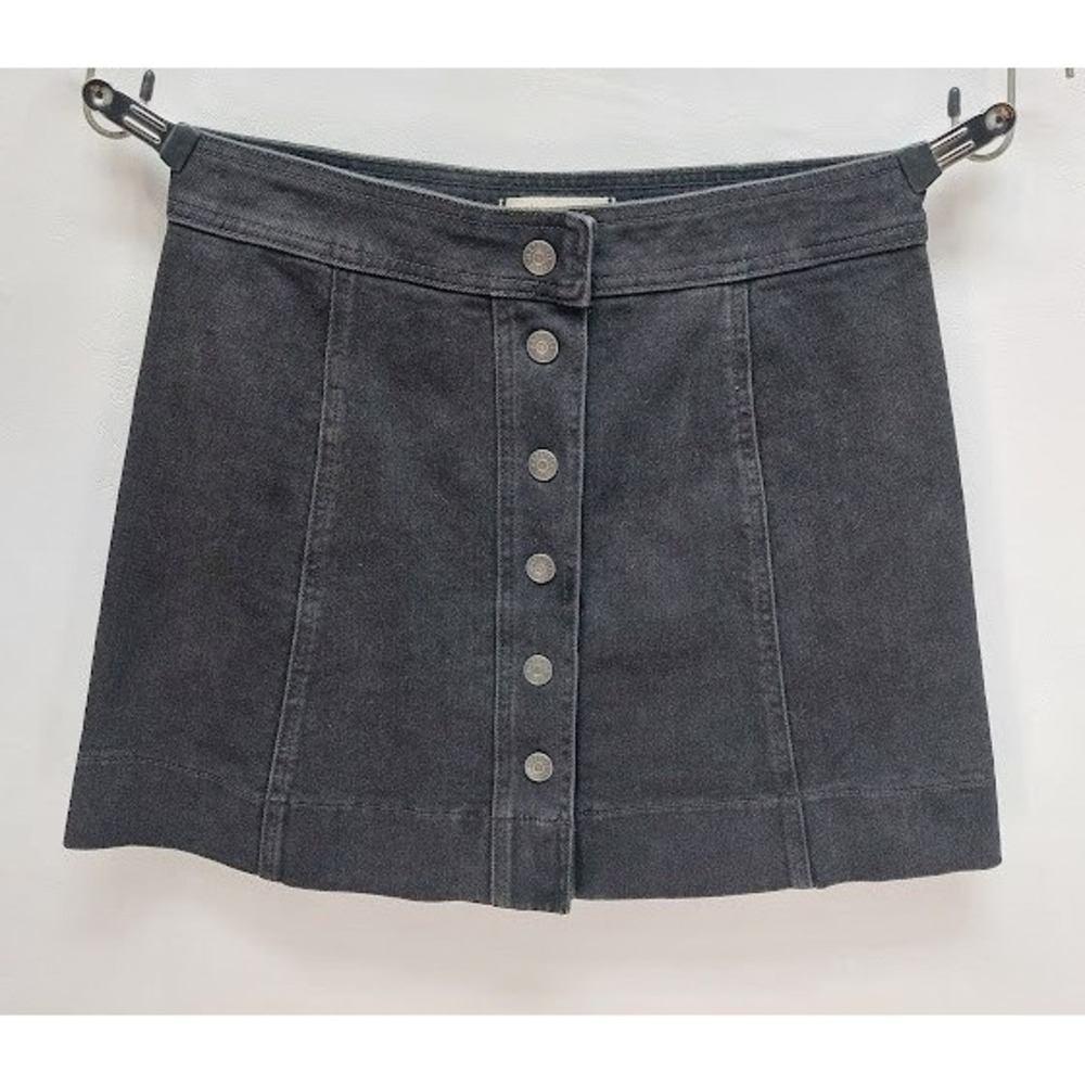 Madewell Denim Mini Skirt Women's 6 Black Button Front A-Line Stretch High Rise